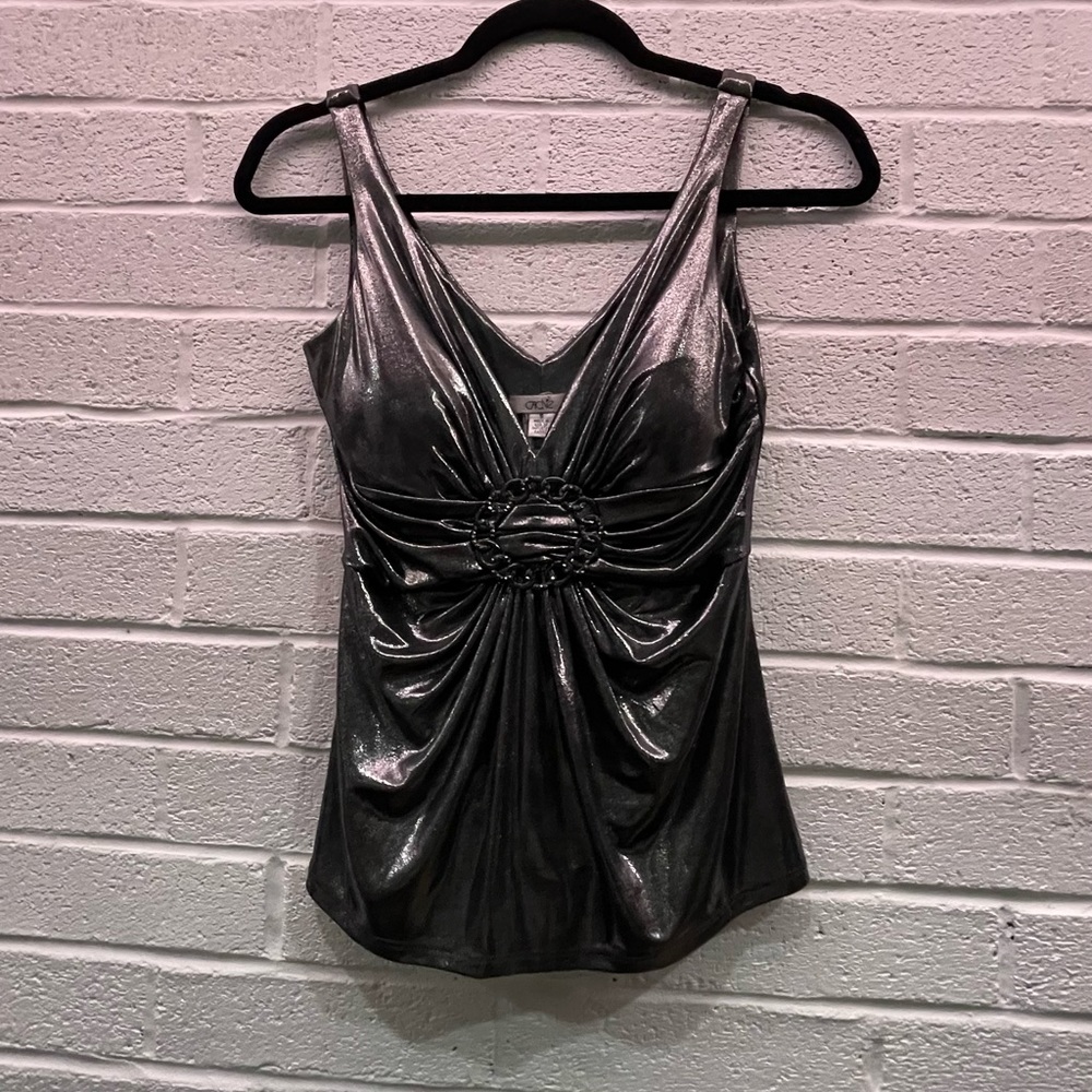 Cache pewter lurex top embellished